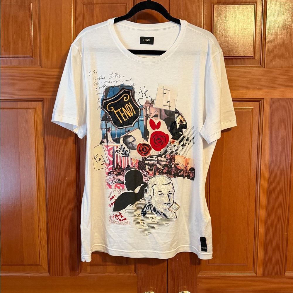 Fendi T-Shirt.  Size XL. Worn twice. Screen graphics and appliqués.
